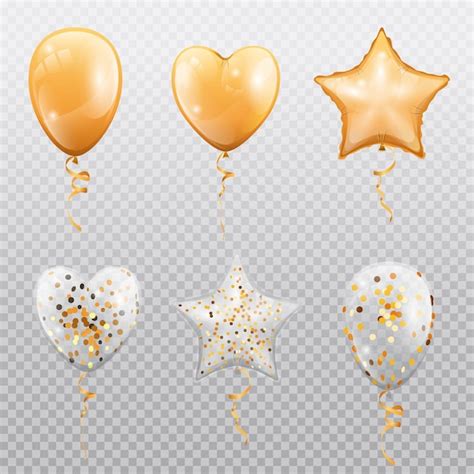 Glossy balloons with confetti isolated on transparent background vector ...