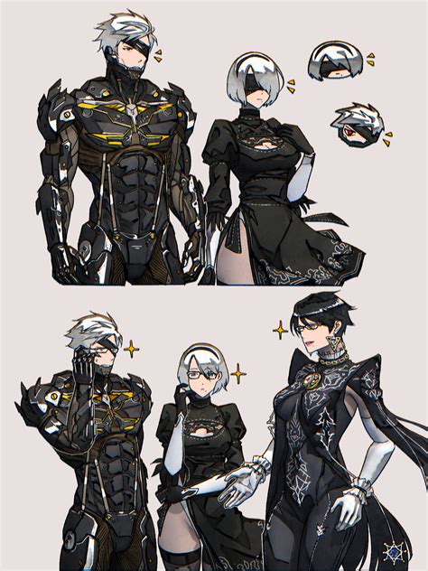 2b, bayonetta, and raiden (nier and 6 more) drawn by syachiiro | Danbooru