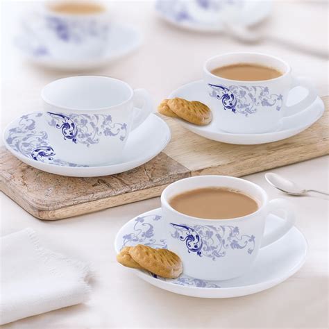 Larah by Borosil Silk Series Opalware Blue Eve Cup Set, 140ml, 6 Pieces ...