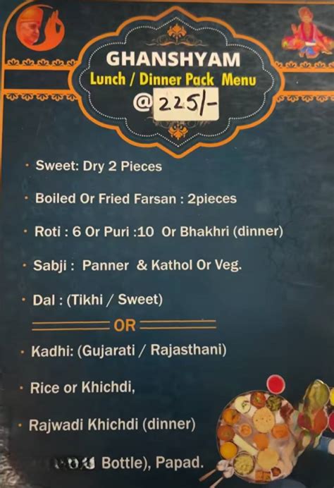 Menu at Akshardham Gujarati Thali, Anand