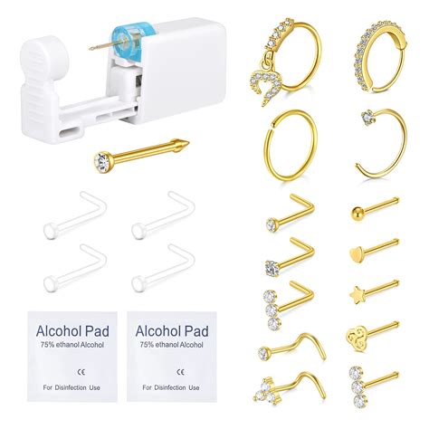 Amazon.com: QWALIT Nose Piercing Kit Gold Nose Ring Piercing Kit Self ...