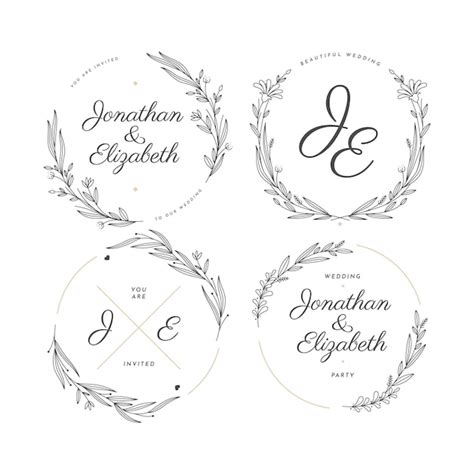 Linear flat wedding monograms | Free Vector