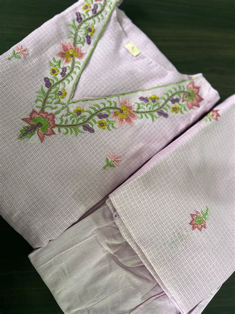 Soundarya - Kota Doria Embroidered Suit - Onion – Ichika