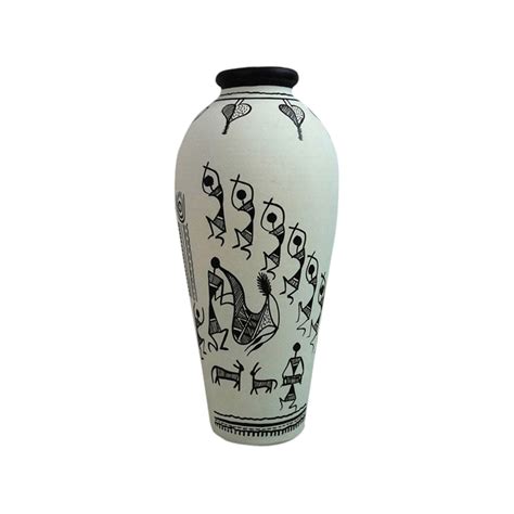 Terracotta Hand Painted 6 inches Warli Round Vase Online in India ...