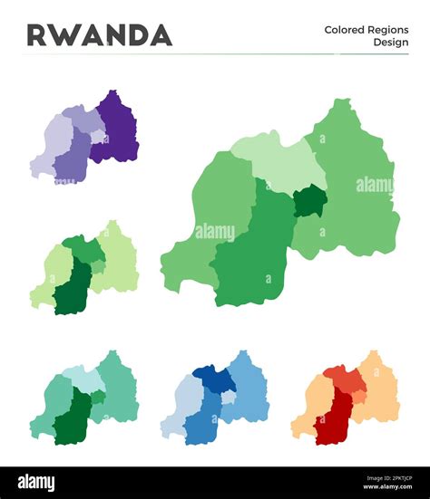 Rwanda map collection. Borders of Rwanda for your infographic. Colored country regions. Vector ...