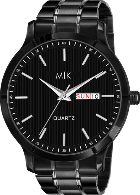 MORRIS KLEIN MK-8023 PREMIUM BLACK PLATED DAY & DATE FUNCTIONING Analog ...