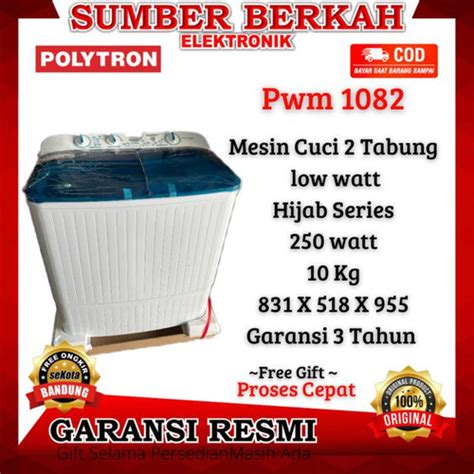 Jual mesin cuci polytron 2 tabung 10 kg low watt 250watt pwm 1082 - Kab ...