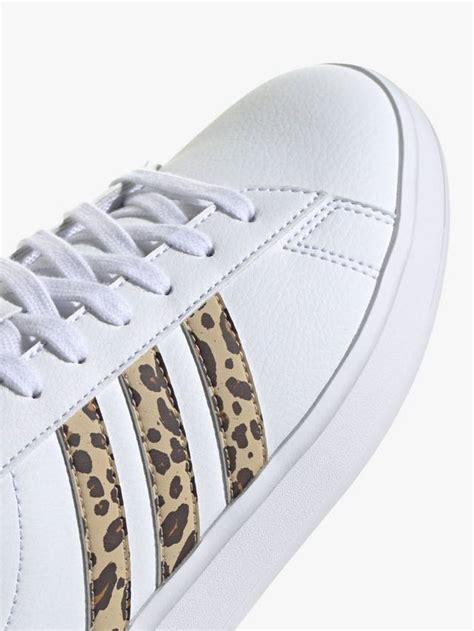 adidas Grand Court Leopard Print Trainers, White/Multi