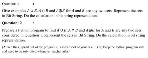 Solved Give examples A∪B,A∩B and A⊕B for A and B are any two | Chegg.com