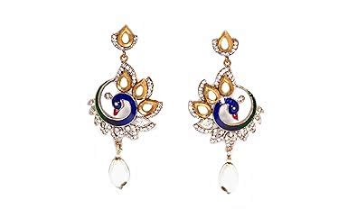 Peacock shaped kundan ear rings with pearl drops : Amazon.in: Jewellery