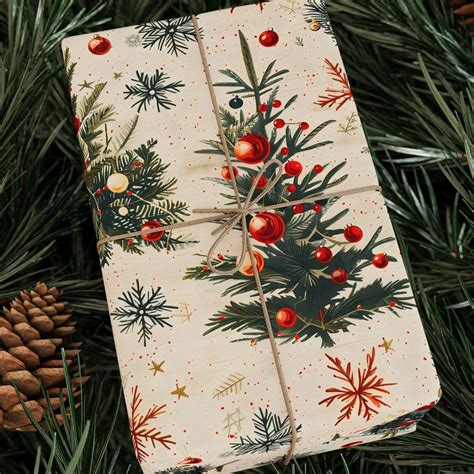 Vintage Christmas Gift Wrapping Paper, Festive Christmas Tree Giftwrap ...