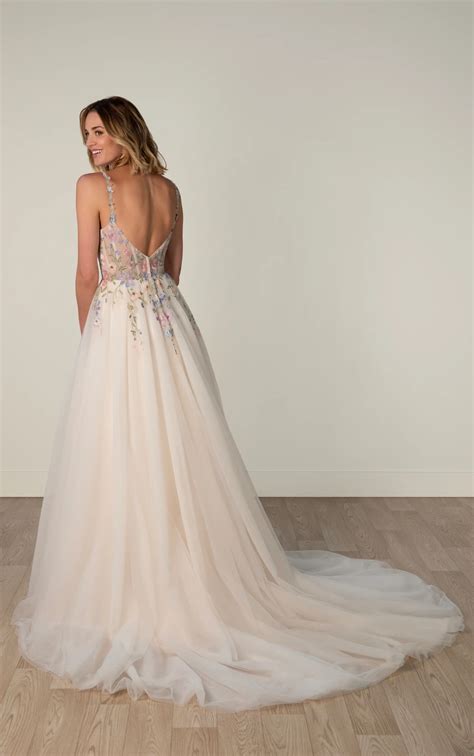 Lace and Tulle A-Line Wedding Dress with Embroidered Florals