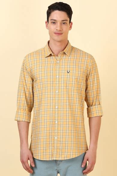 Buy Men Yellow Custom Fit Check Full Sleeves Casual Shirt Online ...