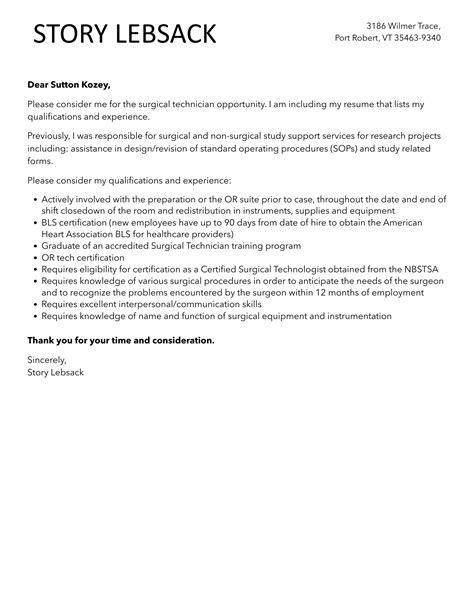 Surgical Technician Cover Letter | Velvet Jobs