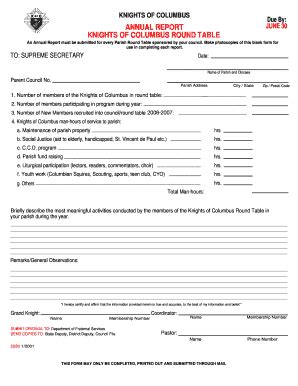 Knights of Columbus Annual Report Form - Blank Fillable Template | Fill ...