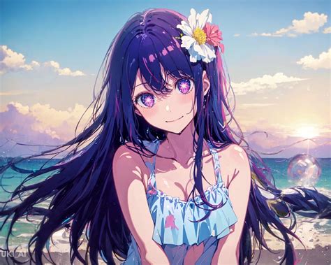 Download wallpaper 1280x1024 girl, smile, flower, summer, sea, anime ...