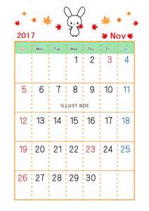 無料イラスト 2017年11月カレンダー 葉っぱ模様