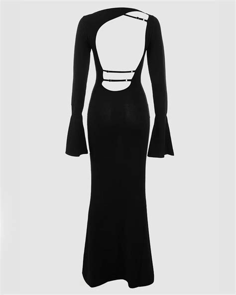 Full Sleeve Bodycon Backless Dress In Black – Littlebox India