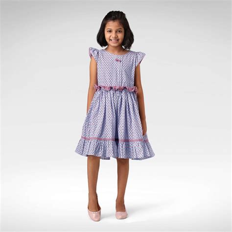 Soleilclo Girls Flutter Sleeve Dress|Cotton Blue Red Print – Soleil ...