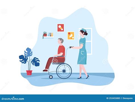 Elderly Care Services Hand Drawn Cartoon Flat Illustration With Caregiver, Nursing Home ...
