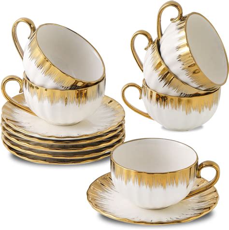 Amazon.com | BTaT- White Tea Cups and Saucers with Gift Box, 7oz, Set ...