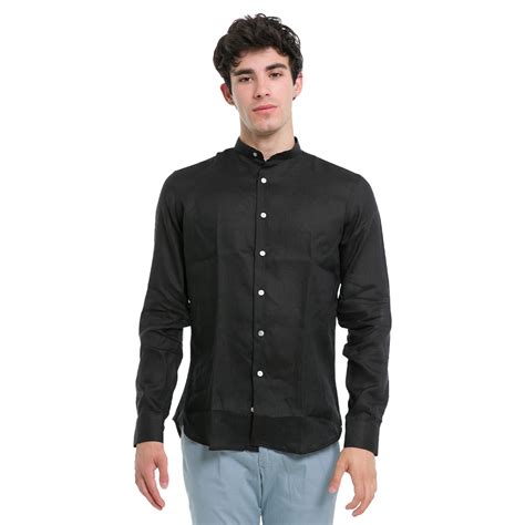 Fitted Mao Collar Shirt/Black - Hionidis Mankind