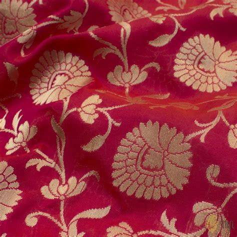 Orange-Rani Pink Pure Silk Georgette Banarasi Handloom Saree - Tilfi