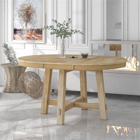 Royard Oaktree Round Extendable Dining Table Farmhouse Extendable ...