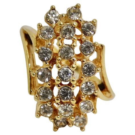 1960s Gold Plated Rhinestone Ring For Sale at 1stDibs