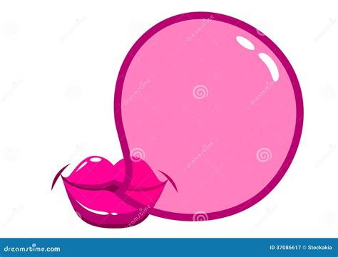 Lips Blowing a Bubblegum Bubble. Female Mouth with Pink Gum. Vector ...