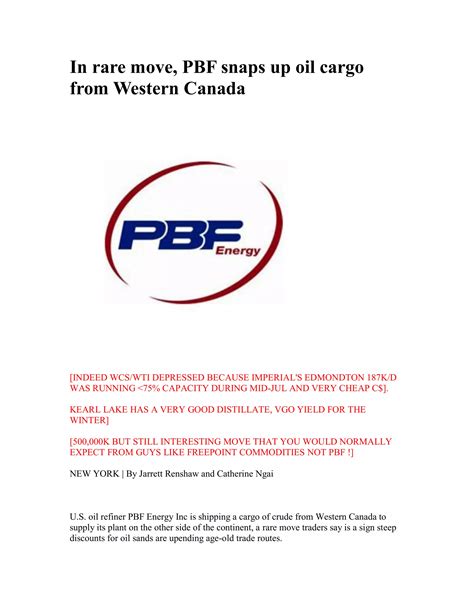 PBF Energy snaps up oil cargo from western canada | PDF