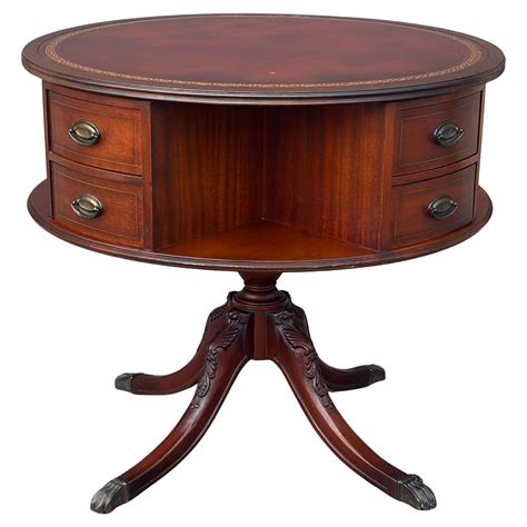 Vintage Regency Style Mahogany Rotating Drum Tooled Leather Top Rent ...