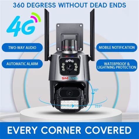 smars 4+4MP Dual Lens 1920P UHD 4G SIM Based PTZ Security Camera | Pan ...