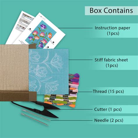 Buy Stiff Embroidery Kit with Floral Pattern, Unique No hoop required ...