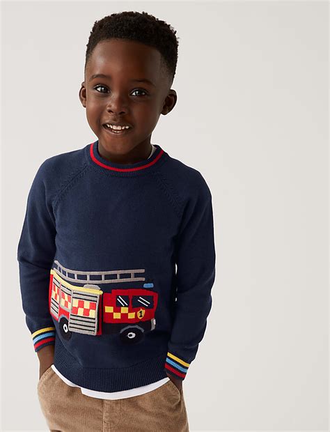 Buy Pure Cotton Fire Engine Knitted Jumper at Marks & Spencer