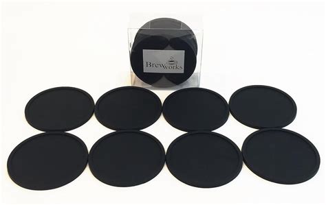 Premium Drink Coasters by Brew Works - Set of 8 (Silicone, Black ...