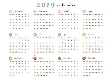 2019年｜カレンダー｜エクセル・ワード・PDF｜📑無料ダウンロード！テンプレルン