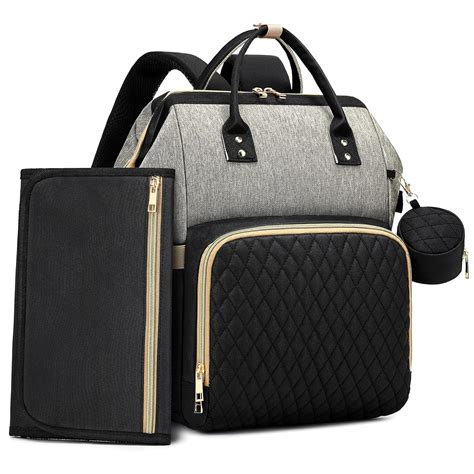Amazon.com : Baby Diaper Bag Backpack with Changing Pad, Pacifier Case - Black Gray Diaper Bags ...