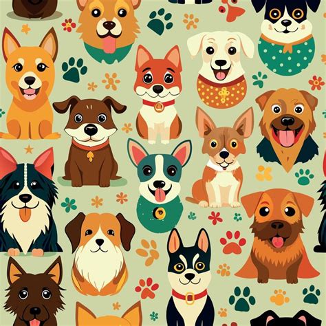 Seamless pattern with different dog breeds | Premium AI-generated vector