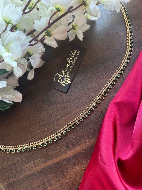 Simple Gold Look Alike Thin Hip Chain with Green Stones – Alankrita ...