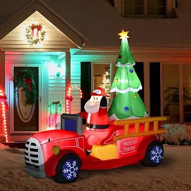HOMCOM 7.5ft Outdoor Christmas Santa Fire Truck Light Yard Inflatable ...