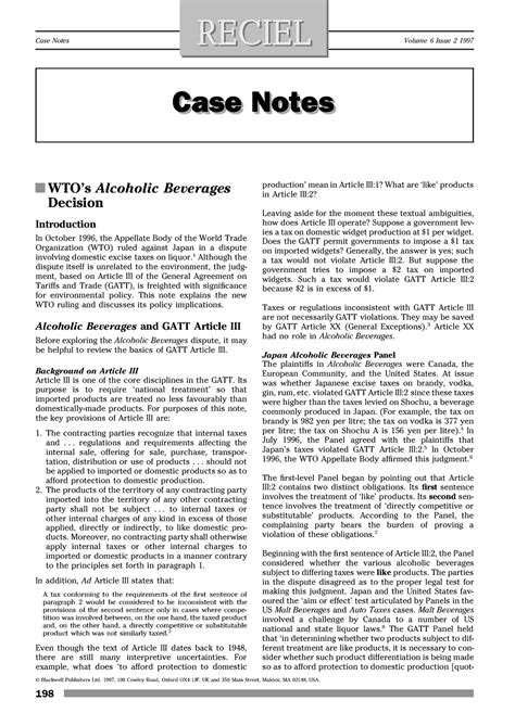 The WTOs Alcoholic Beverages Decision - Case Notes Volume 6 Issue 2 ...