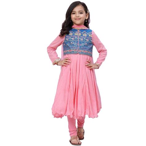Buy Biba Girls Pink Cotton Anarkali Kurta Churidar Suit Set at Amazon.in