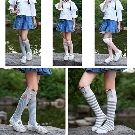 VWU 6 Pack Girls Animal Tube Socks Cotton Stocking Socks Knee High ...