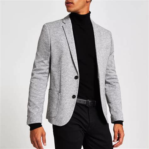 Light grey jersey skinny fit blazer - Blazers - men