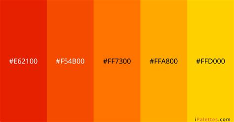 Fire Color Palette and colors #E62100 #F54B00 #FF7300 #FFA800 #FFD000 ...