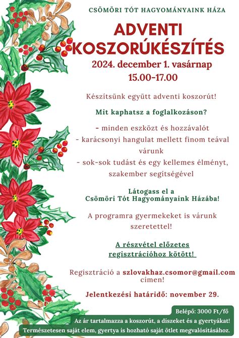 ADVENTI KOSZORÚKÉSZÍTÉS , Gorkij fasor 11, Csömör, Hungary, 2141, Vac ...