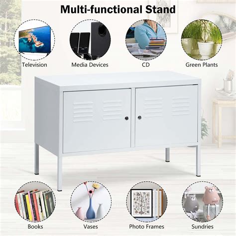 White Metal Side Entertainment Unit TV Cabinet Entertainment Unit Hall Unit - Metal TV Cabinet ...