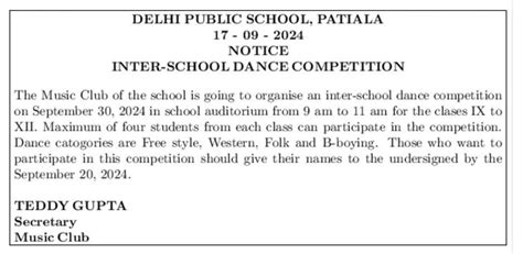 write notice for your school informing the students about and upcoming ...