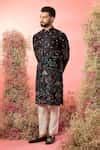 Buy Black Silk Embroidery Threadwork Kurta With Mughal For Men by ...
